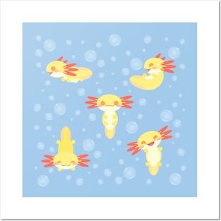 Cute Golden Albino Axolotls Posters and Art